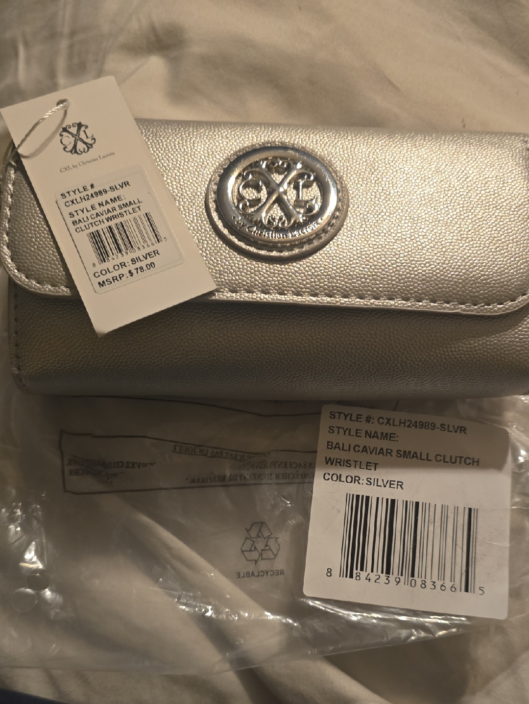 Cxl By Christian Lacroix Silver Bali Caviar Small Clutch Wristlet Nwt